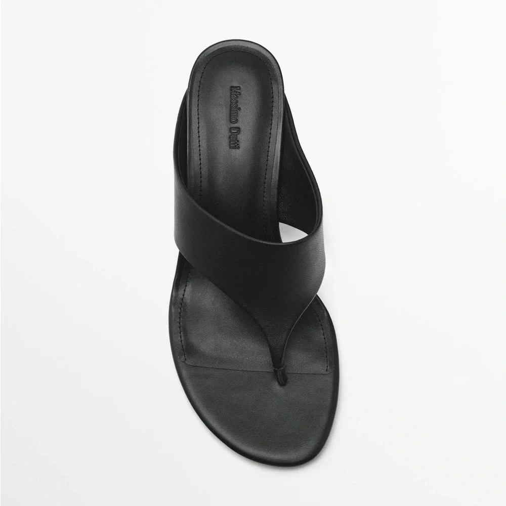 NWT. Massimo Dutti Black Leather High-Heel Sandals. Size 6. - Picture 3 of 8